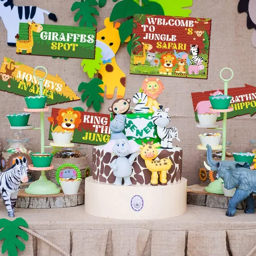 Miniatura 7 de Hooqict 20 piezas de señal de fiesta safari para bienvenida a la fiesta temática de safari en la selva, señales direccionales, decoraciones