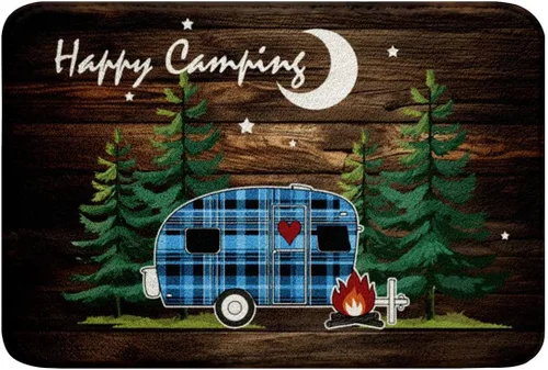 Miniatura 10 de Erosebridal Happy Camping - Tapete de baño para cámper, autocaravana, auto, alfombra de baño marrón de granja 3D, alfombra de baño con patas
