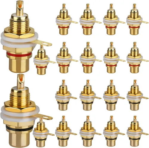 20 conectores de terminal de audio para montaje en panel, cabeza de loto RCA, conector hembra de soldadura (10 unidades negras + 10 unidades rojas)