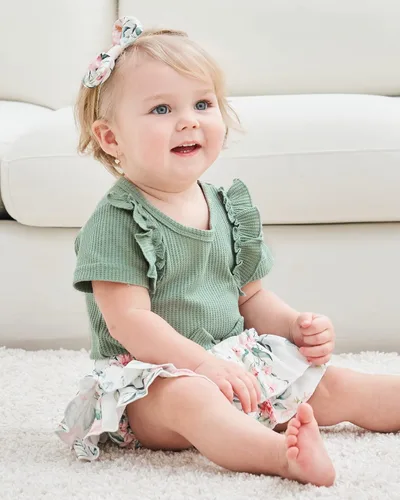Miniatura 47 de Mioglrie Conjunto de ropa para bebé recién nacida, conjunto de pantalones cortos, conjunto floral de verano, ropa de bebé linda para niña