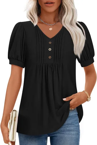 Miniatura 36 de Findsweet Blusas de túnica de verano para mujer, tops casuales y elegantes, manga corta, M-3XL