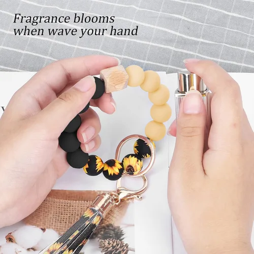 Miniatura 4 de Weixiltc Llavero de pulsera para mujer, pulsera de cuentas de silicona, llavero para llaves de coche
