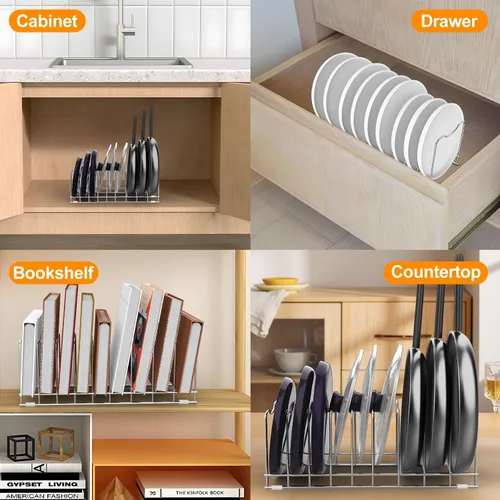 Miniatura 7 de FLSEPAMB Organizador de tapa para ollas, soporte para tapa de olla de 10 niveles, adecuado para platos de platos, tablas de cortar, ollas