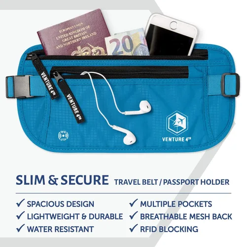 Miniatura 3 de VENTURE 4TH Cinturón de dinero de viaje, soporte delgado para pasaporte, bolsa de viaje con bloqueo RFID para proteger efectivo, tarjetas de crédito