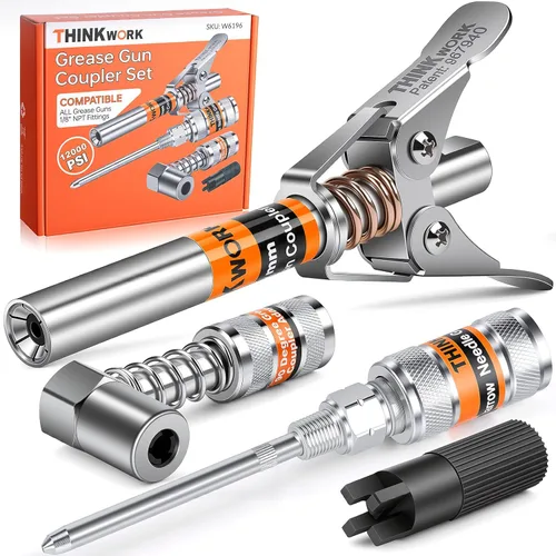 Miniatura 11 de THINKWORK Acoplador de Pistola de Grasa, Puntas de Pistola de Grasa de 0.53", Acopladores de Pistola de Grasa de Bloqueo Fuerte, 12000 PSI Acoplador