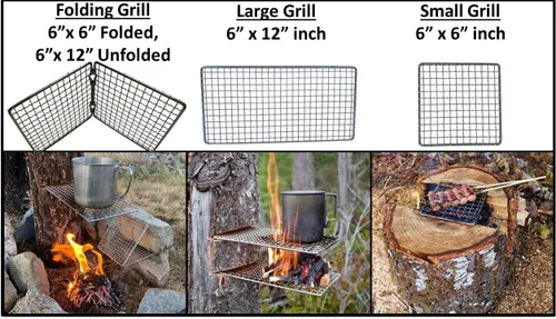 Miniatura 5 de Parrilla portátil de Bushcraft con rejilla para barbacoa de acero inoxidable, tabla de cortar de bambú, bolsa de arpillera, cuchillo mini, kits