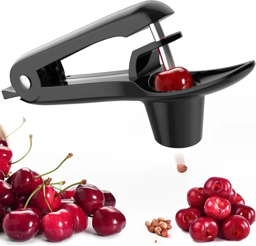 Cherry Pitter - Makmzoon Cherry Pitter Tool Varilla de acero inoxidable (negro) | Diseño de empuje manual fácil de limpiar y almacenar con diseño de