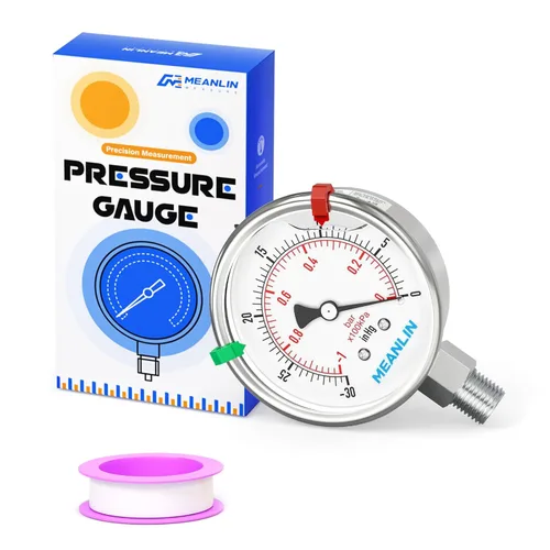 Miniatura 39 de MEANLIN MEASURE Medidor de presión de acero inoxidable relleno de líquido de 0 ~ 100 psi con junta de acero inoxidable 316, esfera de cara NPT