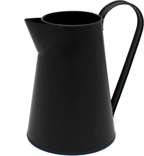 CVHOMEDECO. Jarra de leche de metal galvanizado de 7 pulgadas, jarrón primitivo rústico antiguo para decoración del hogar y el jardín. Negro