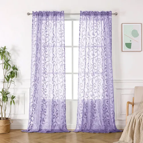 Miniatura 75 de OWENIE Furman - Juego de 2 paneles de cortinas traslúcidas negras de 24 pulgadas de largo, cortinas semitransparentes de jacquard ligeras y aireadas