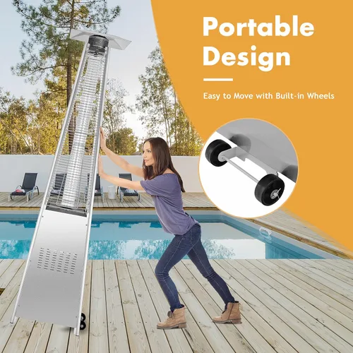 Miniatura 7 de Tangkula Calentador de patio al aire libre de 90 pulgadas, 42000 BTU calentador de propano piramidal portátil para exteriores con ruedas, tubo