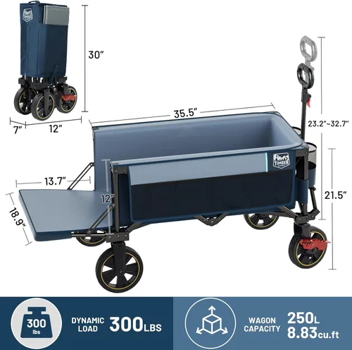 Miniatura 9 de Timber Ridge Carro plegable extra largo de 49 pulgadas con portón trasero y frenos, carro plegable resistente de 300 libras con mango ajustable, Azul
