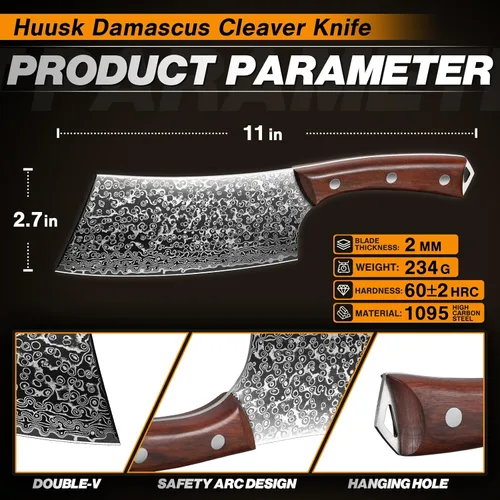 Miniatura 6 de Huusk Cuchillo de carnicero japonés de 6.4 pulgadas, cuchillo de carnicero forjado a mano para cortar carne, cuchillo de cortar verduras, acero