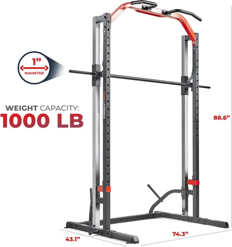 Miniatura 5 de Sunny Health & Fitness - Estante de potencia prémium para máquina de sentadillas, alta capacidad de carga, altura ajustable, barra de dominadas