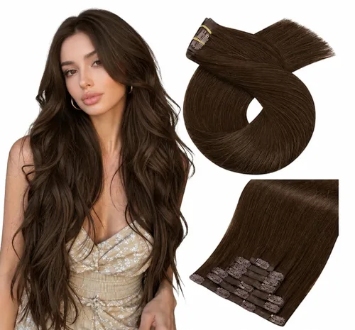 Miniatura 12 de Moresoo Genius - Extensiones de cabello humano real con clip, color negro azabache, invisibles, sin costuras, de trama de piel sintética