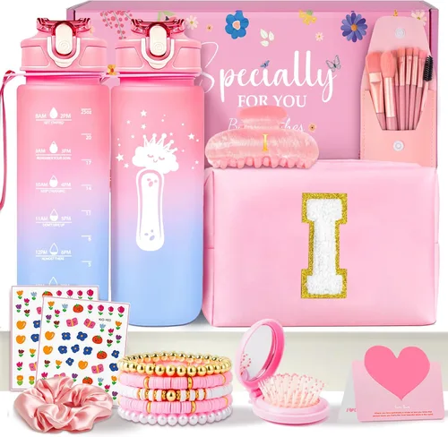 Miniatura 14 de Awfrky Bolsa de maquillaje con inicial, regalos de graduación, regalos de cumpleaños para niñas de 4, 5, 6, 7, 8, 9, 10, 11, 12 años, regalos
