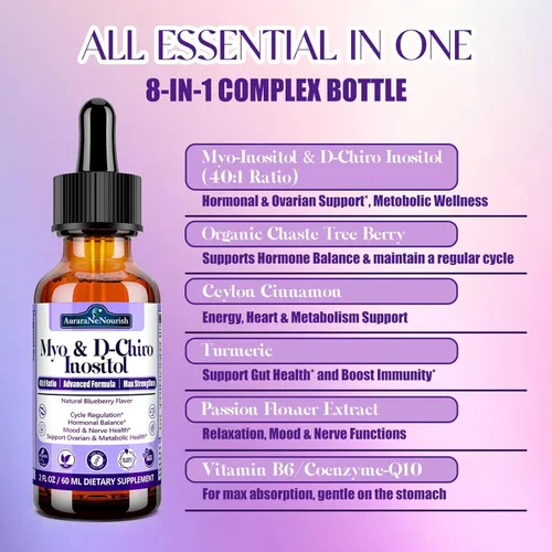 Miniatura 3 de Suplemento de mio-inositol y D-Chiro inositol para mujeres, proporción 40:1 que apoya el equilibrio hormonal y el ovario con bayas de árbol casto
