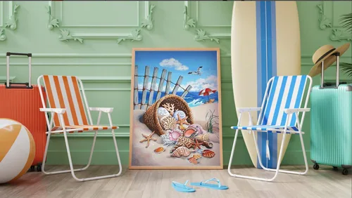 Miniatura 3 de Apomelo Kit de pintura de diamante para decoración de adultos, 12 x 16 pulgadas, caracola de playa + silla de playa