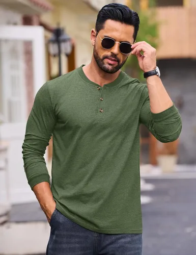 Miniatura 2 de Cotrasen Camisas Henley de Manga Larga para Hombre Camisetas de Algodón con 3 Botones Tops Casuales Básicos de Moda