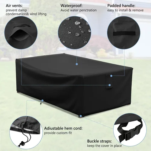 Miniatura 5 de AKEfit Fundas para Muebles de Patio, 500D Impermeable de Servicio Pesado para Mesa de Patio Cuadrada y Rectangular para Exteriores y Fundas de Negro