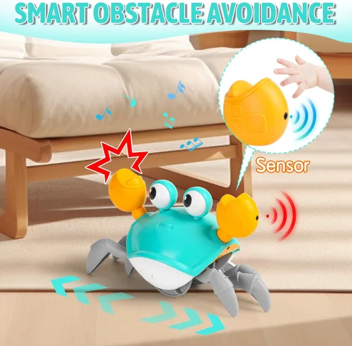 Miniatura 3 de Juguete para bebé de cangrejo gateante, juguete para tiempo boca abajo para bebés de 3, 6, 9, 12, 18, 24 meses, cangrejo sensorial interactivo