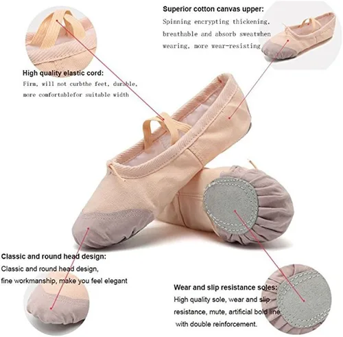Miniatura 4 de Zapatos de ballet para niñas, zapatillas de ballet para prácticas, zapatos de baile de lona con suela dividida, zapatos de ballet para mujeres