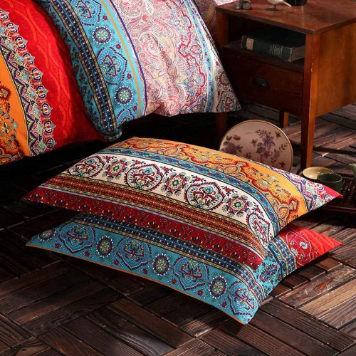 Miniatura 5 de ABREEZE Juego de ropa de cama de 3 piezas, estilo bohemio, retro, étnico, vintage, floral, ropa de cama bohemia, 100% algodón cepillado, damasco