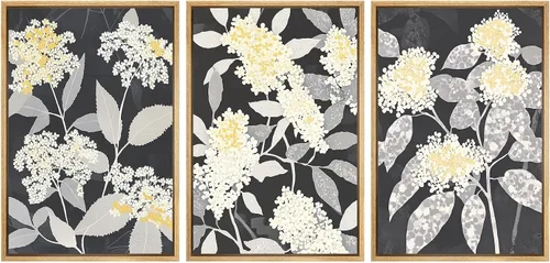 Miniatura 72 de SIGNWIN Lienzo enmarcado para pared, juego de arte de collage de hojas transparentes en blanco y negro, ilustraciones de naturaleza silvestre, arte