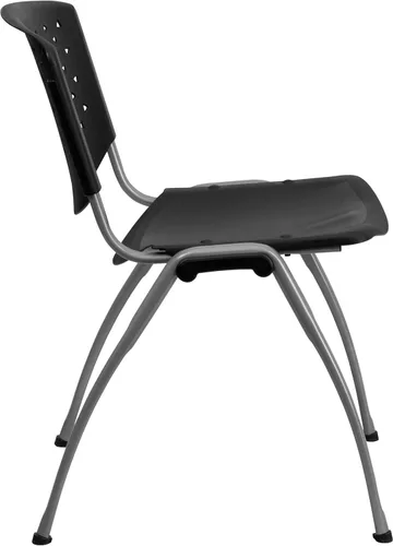 Miniatura 9 de Flash Furniture - Silla apilable de plástico negro de la serie HERCULES con capacidad de 880 lb. y marco recubierto en polvo de color gris titanio