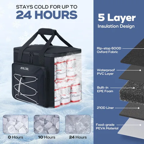 Miniatura 2 de RealCool Bolsa térmica suave de 35/45 latas, hielera plegable aislada a prueba de fugas, lonchera grande para hombres y mujeres, enfriador de lados
