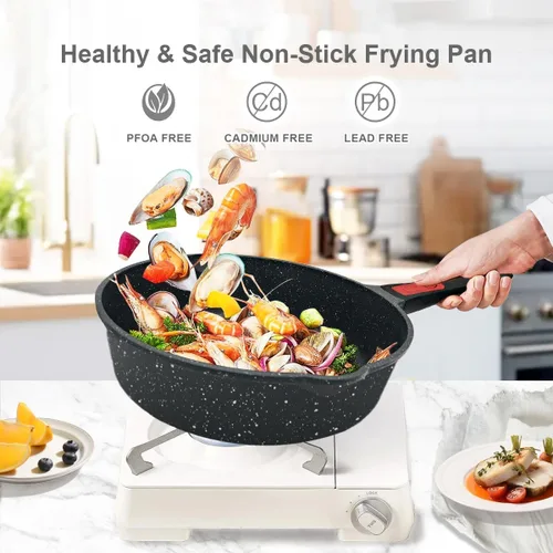 Miniatura 2 de AIKENBBKK Sartén antiadherente de 12 pulgadas de profundidad con tapa, sartén de 5 cuartos de galón, sartén antiadherente, compatible con todas