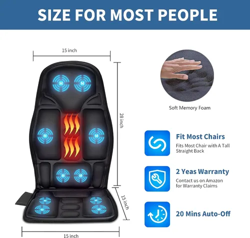 Miniatura 4 de Masajeador de asiento Sotion, masajeador de espalda vibrante para cojín de masaje de silla, 10 vibraciones para aliviar el estrés y la fatiga