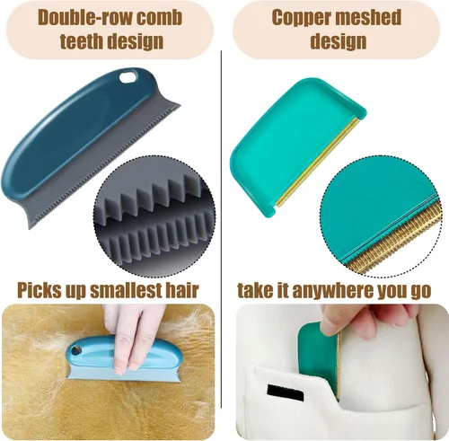 Miniatura 4 de Removedor de pelo de mascotas – Paquete de 4 removedores de pelo de perros y gatos para muebles, removedor de pelusa reutilizable, rastrillo Azul