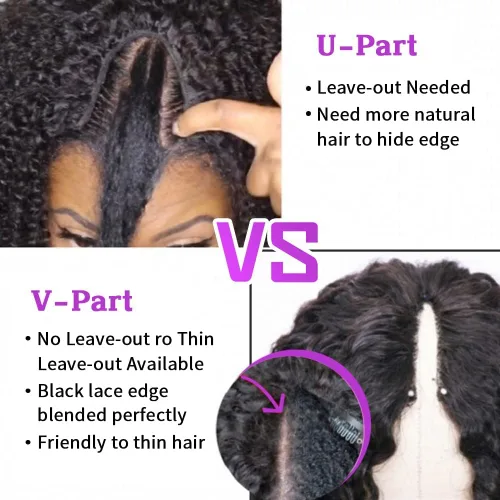 Miniatura 8 de Pelucas de Raya en V Rizadas con Forma de V para Mujeres Negras, Sin Mechas Fuera, Mejora de Raya en U, Sin Pegamento, Peluca Completa con Clip