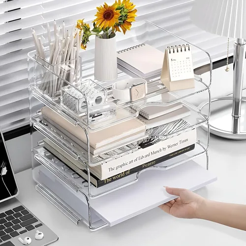 Miniatura 6 de Organizador de Papel de 4 Niveles para Escritorio, Bandeja de Papel Organizador de Escritorio Apilable, Ideal para Suministros de Oficina