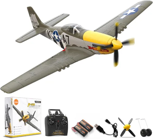 Miniatura 13 de VOLANTEXRC RC Avión P51D Mustang de 4 canales, avión de control remoto de combate RTF con giroscopio de 6 ejes, 3 modos, fácil de volar, avión Azul