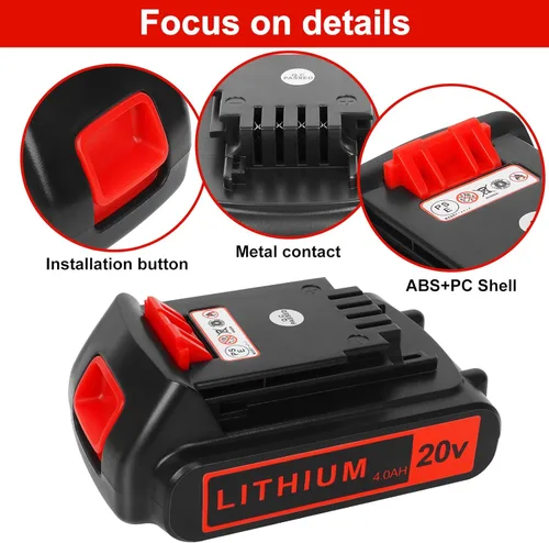 Miniatura 4 de KINGTIANLE Paquete de 2 baterías de iones de litio de 4000 mAh 20 V batería de reemplazo para Black and Decker 20 voltios máx. Batería LBXR20 LB20