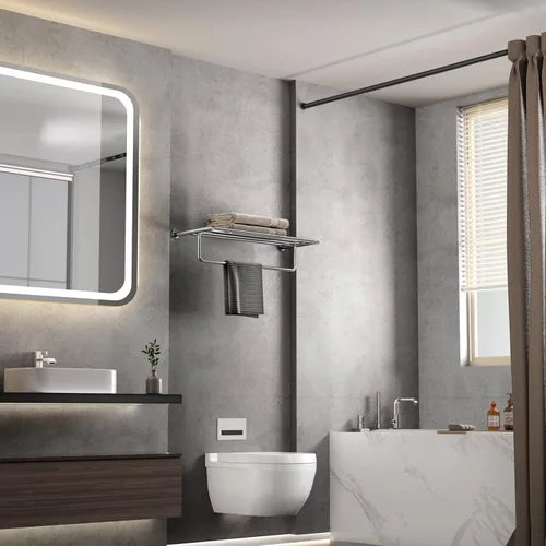 Miniatura 7 de VOLPONE Toallero de baño - Estante de toallas de acero inoxidable con barra de toalla de 24 pulgadas, organizador de almacenamiento de toallas Plata
