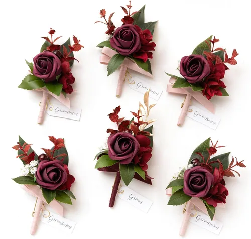Miniatura 9 de Ling's Moment Boutonniere para Hombres Boda, Juego de 6, Novio y Padrinos Boutonniere para Boda Regreso a Casa Halloween Ceremonia Aniversario, Cena