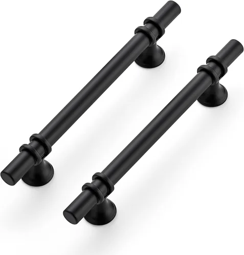 Miniatura 10 de Ravinte Paquete de 5 tiradores de gabinete de cocina con un solo agujero con base redonda, tiradores de cajón negro mate, manijas de gabinete de 2