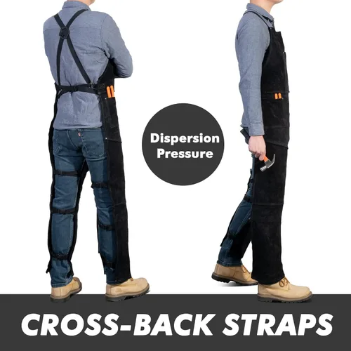 Miniatura 4 de Delantal de soldadura de cuero con pierna dividida para hombres y mujeres, pantalones de soldadura de cuero de vaca resistente, delantal de forja
