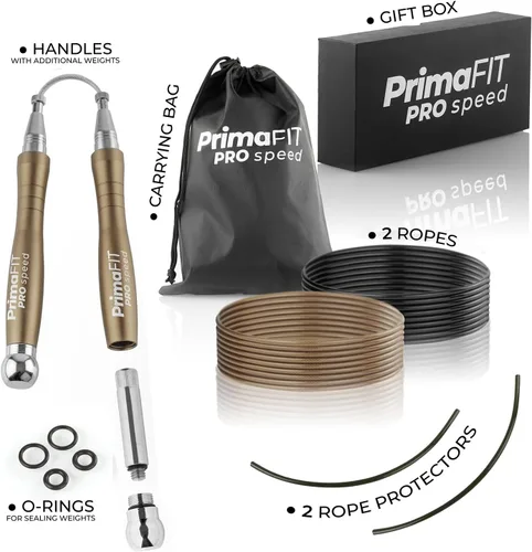 Miniatura 3 de PrimaFIT Jump Rope Pro Speed Skipping Rope Adjustable Adult Jumping Rope Weighted Aluminium Handles for Double Dutch Boxing Workout Crossfit Bronze