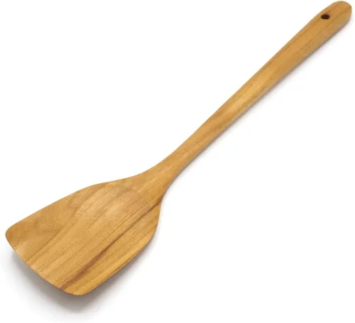 FAAY Espátula wok de 15 pulgadas, pala de mango largo, espátula para freír, hecha a mano de madera de teca de alta resistencia a la humedad para