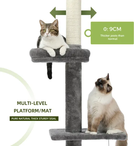 Miniatura 5 de PETEPELA Árbol para gatos de interior, torre pequeña para gatos de 34.6 pulgadas con postes rascadores, 2 condominios, rampa de rascar y juguetes