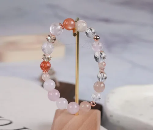 Miniatura 111 de Precious Gemstone Natural Crystal Healing Bracelet, Rutilated Quartz, Moonstone, Quartz Handmade Original Design Bracelet
