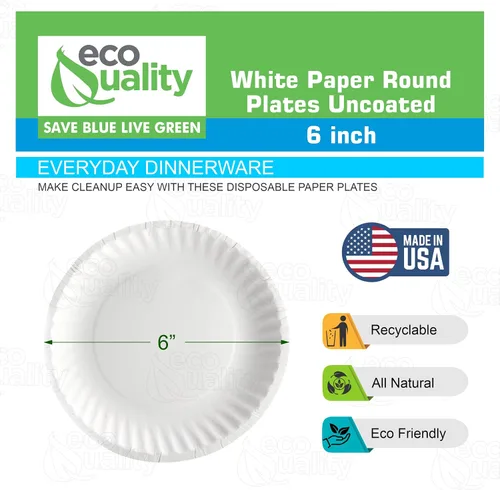 Miniatura 2 de EcoQuality Platos de papel desechables blancos de 6 pulgadas, sin revestimiento, pequeños, platos de papel blanco desechables para todos los días