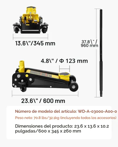 Miniatura 7 de VEVOR Gato de piso de perfil bajo de 3 toneladas para vehículos todo terreno, gato de carreras de acero resistente con bomba de elevación rápida