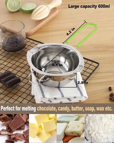 Miniatura 2 de Juego de olla de doble caldera, olla de fusión de acero inoxidable con espátula de silicona para derretir chocolate, jabón, cera, fabricación