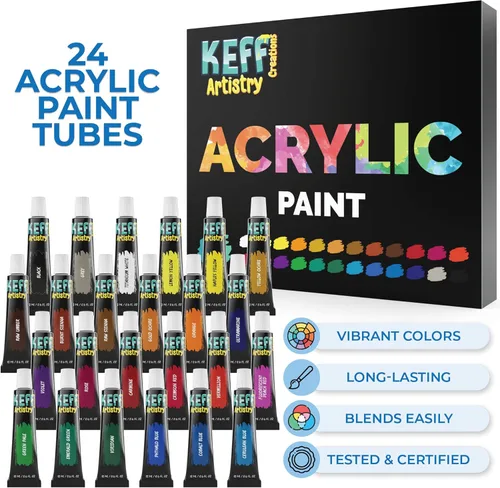 Miniatura 3 de KEFF Creations - Juego de pinceles de pintura acrílica, kit de 15 pinceles de artista premium, juego de 24 pinturas acrílicas, kit de pinceles