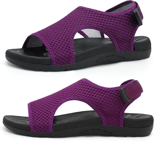 Miniatura 11 de XIHALOOK Sandalias ortopédicas para caminar para mujer con ganchos ajustables, puntera abierta, sandalias deportivas de punto transpirable